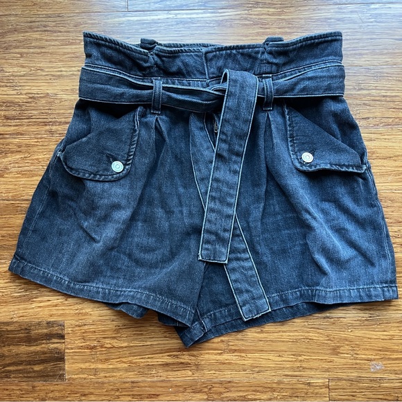 Veronica Beard Nori High Rise Paperbag Waist Denim Shorts Washed Onyx Sz 29 - Picture 5 of 12